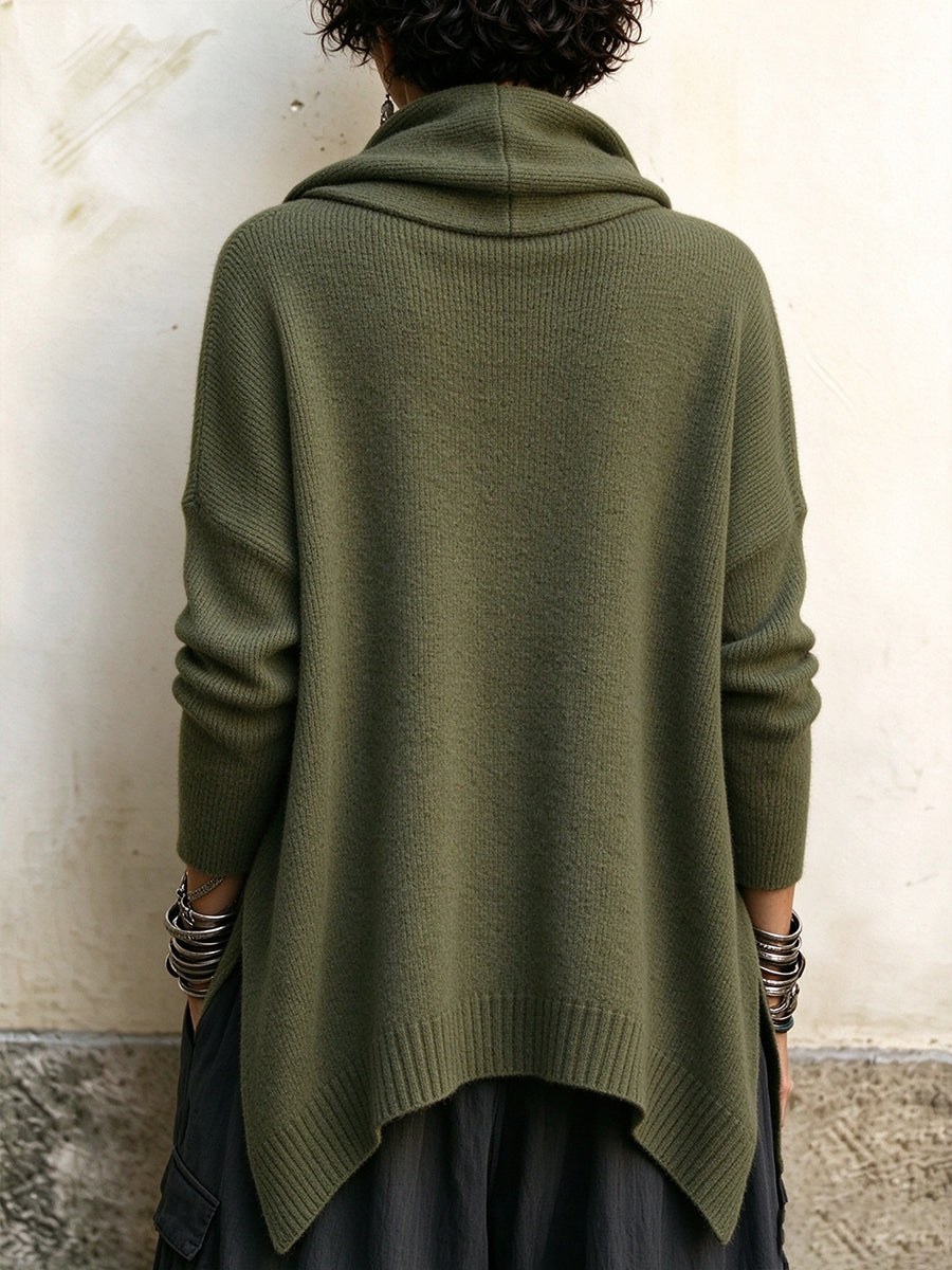 Cozy Draped Cowl-Neck Knit Pullover