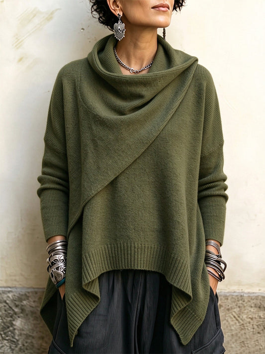 Cozy Draped Cowl-Neck Knit Pullover