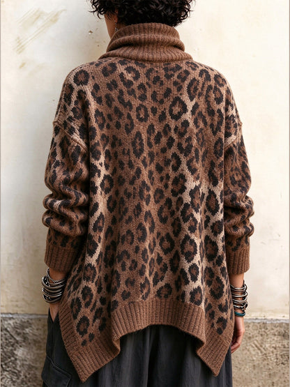 Cozy Leopard Print Asymmetric Cardigan