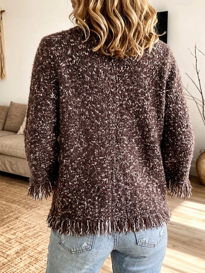 Cozy Textured Fringe-Trim Knit Cardigan