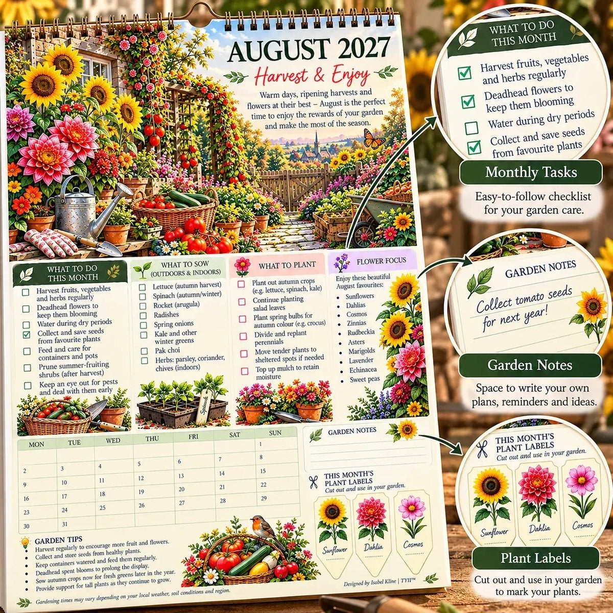 🌿2027 Four Seasons Gardening Calendar & Monthly Planner | Planting Guide, Garden Tasks & Plant Labels🌱